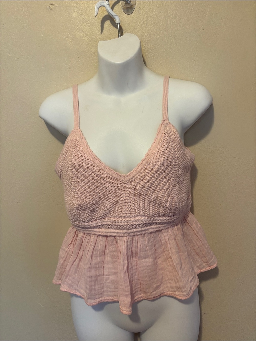 Hollister Pale Pink Knit Peplum Cami Top